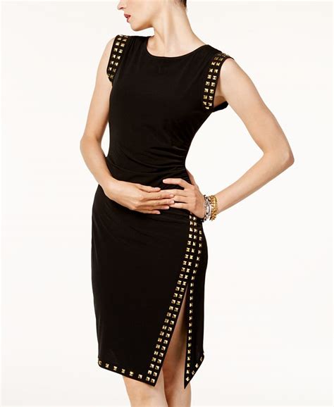 michael michael kors stud-trim side-slit dress black